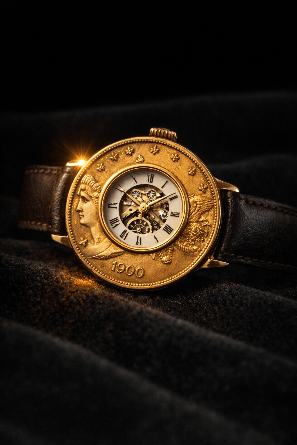 Custom 1900 gold coin pocket watch handcrafted at Cranstoun Court Jewellers Sun City West