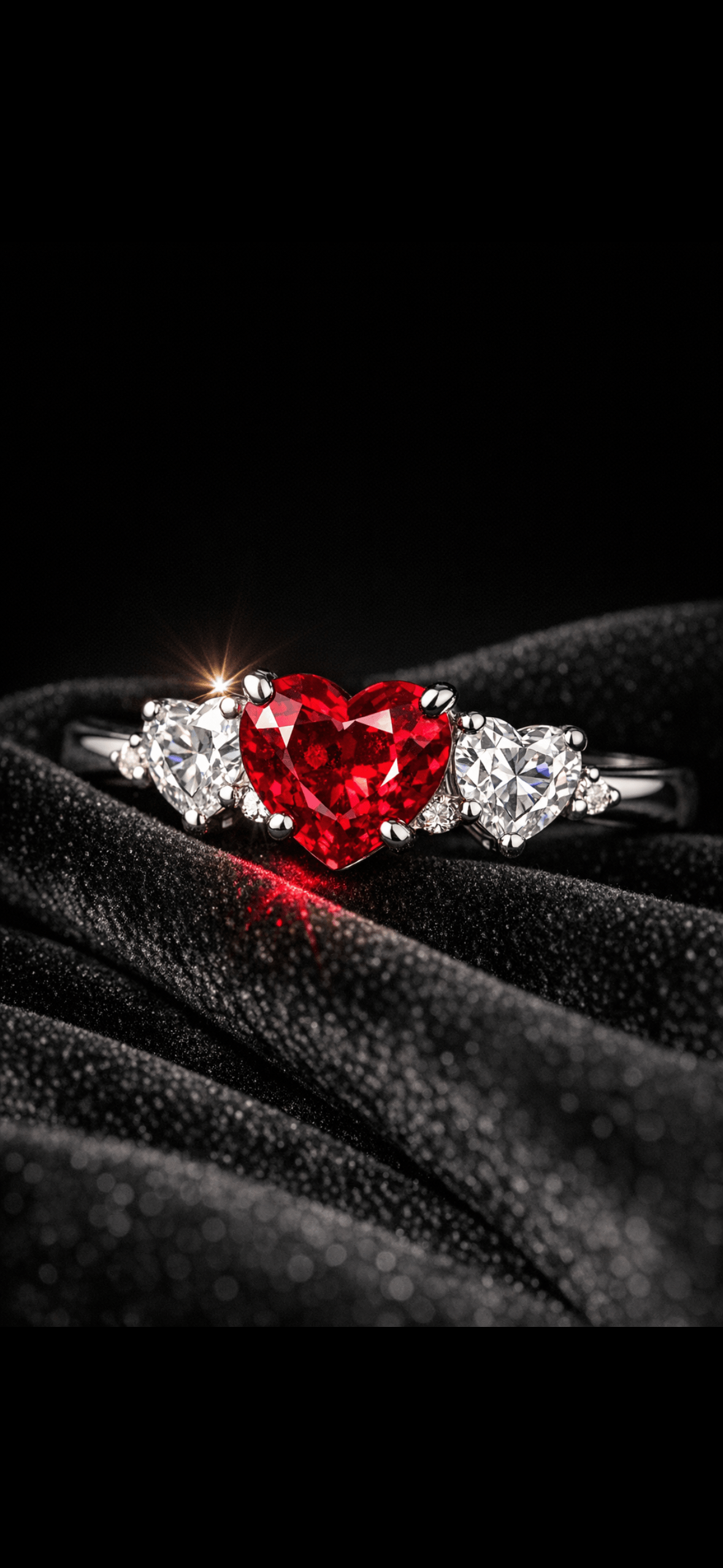Custom heart ruby with diamonds designed at Cranstoun Court
