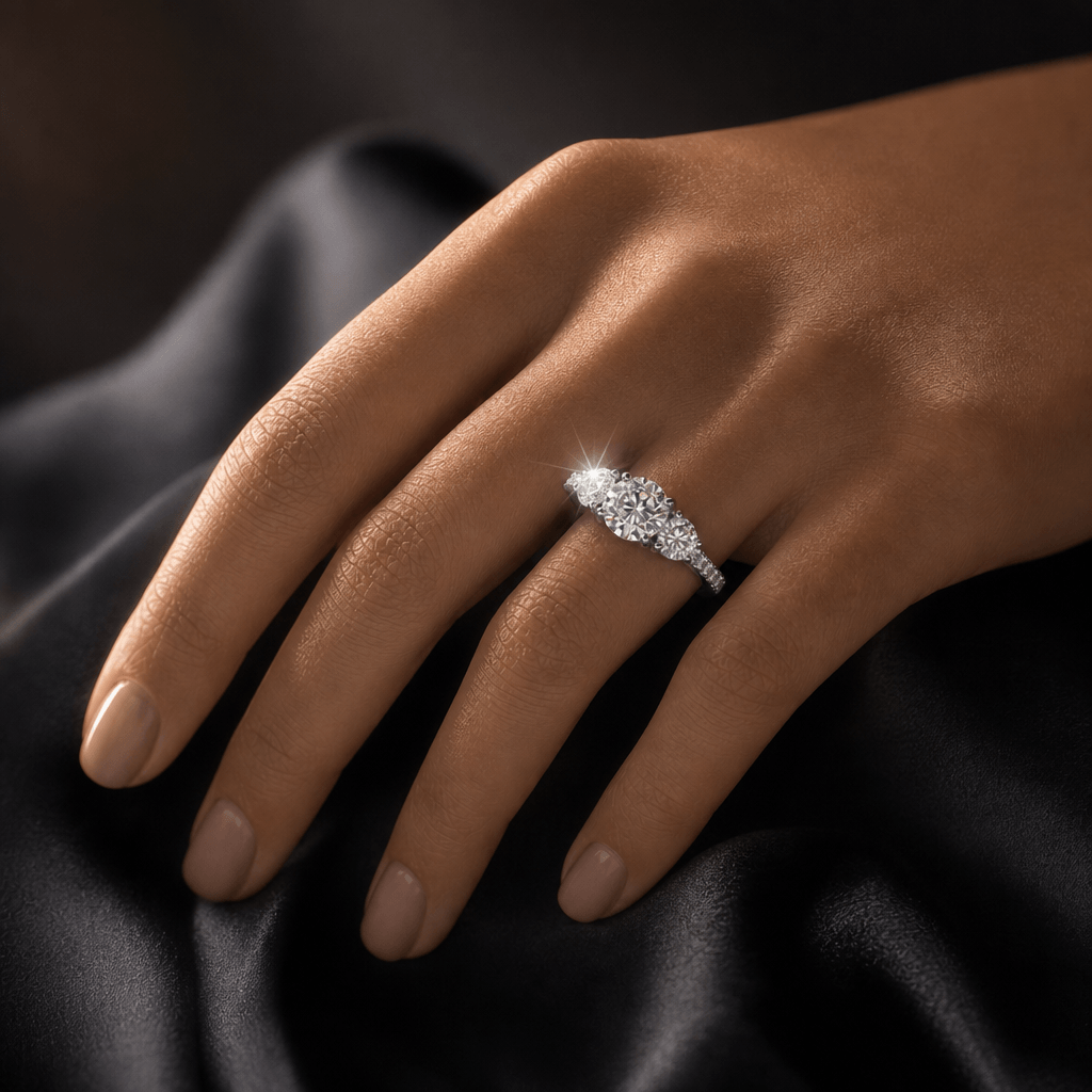Three-stone diamond engagement ring — custom designed at Cranstoun Court Jewellers Sun City West