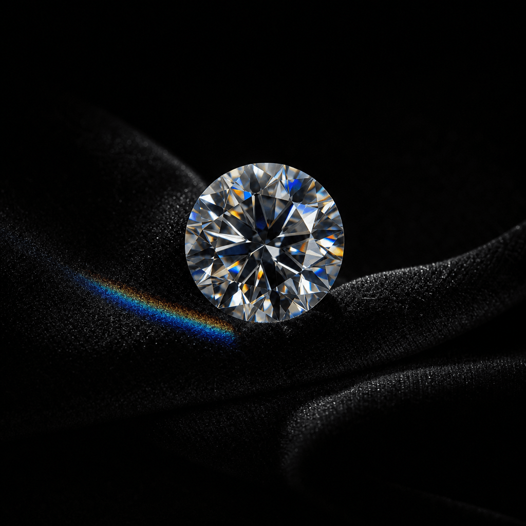 Perfect cut round brilliant diamond resting on dark silk — Cranstoun Court Jewellers